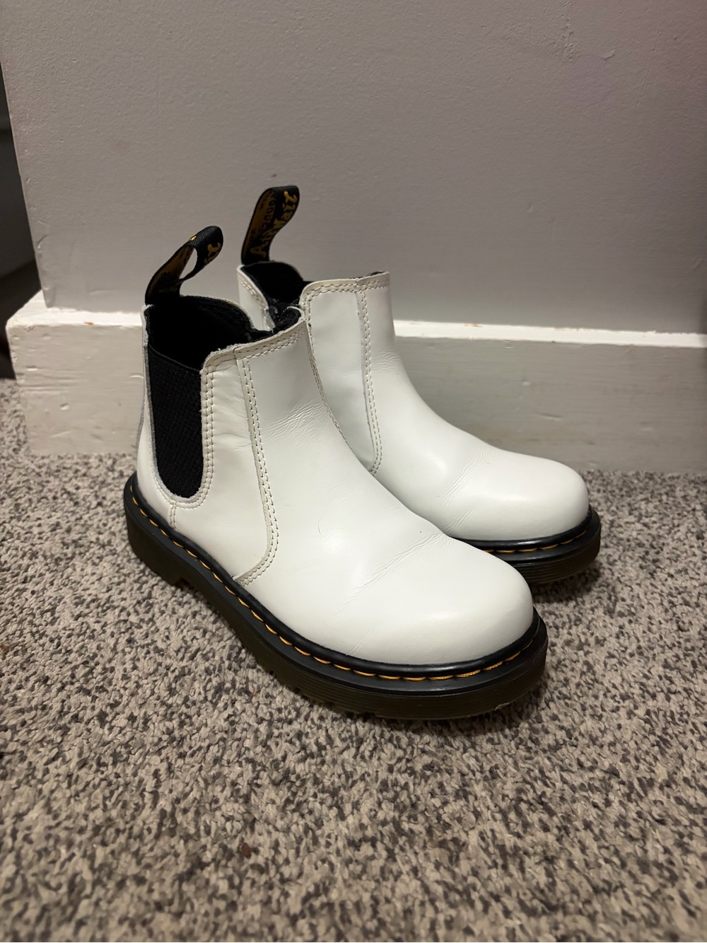 Kids White Dr. Martens Chelsea Boots - Classic Slip-On Style